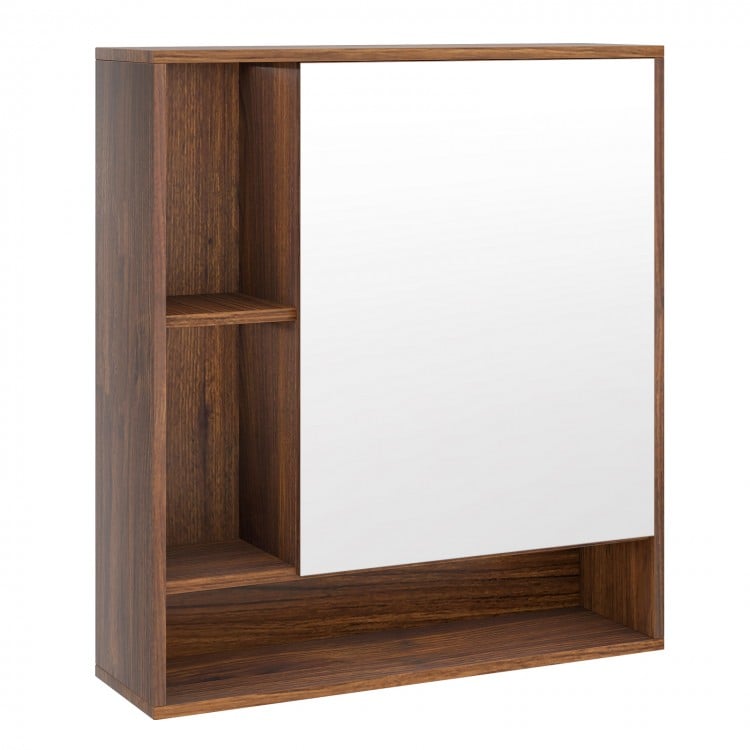 Wall Mounted Bathroom Cabinet with Mirror Single Door-Walnut