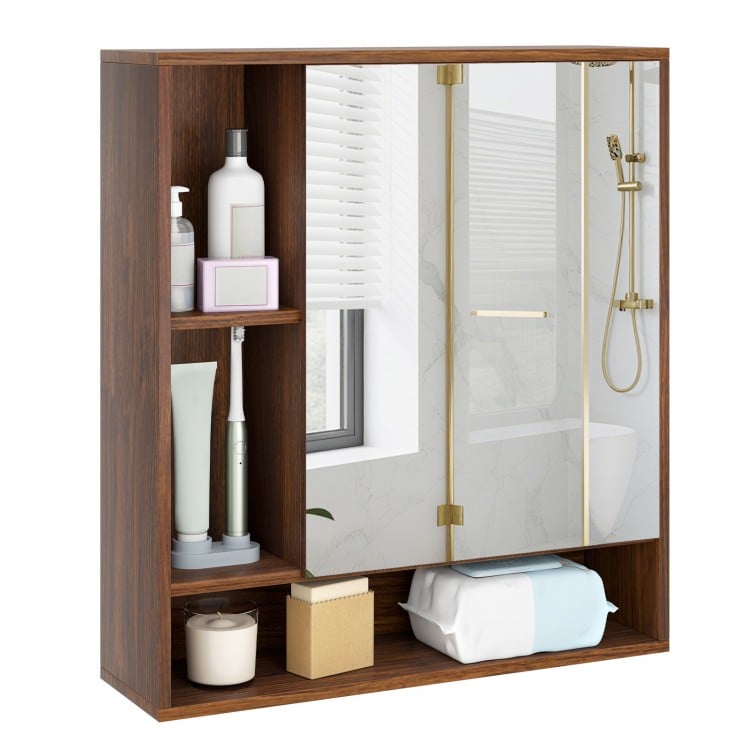 Wall Mounted Bathroom Cabinet with Mirror Single Door-Walnut