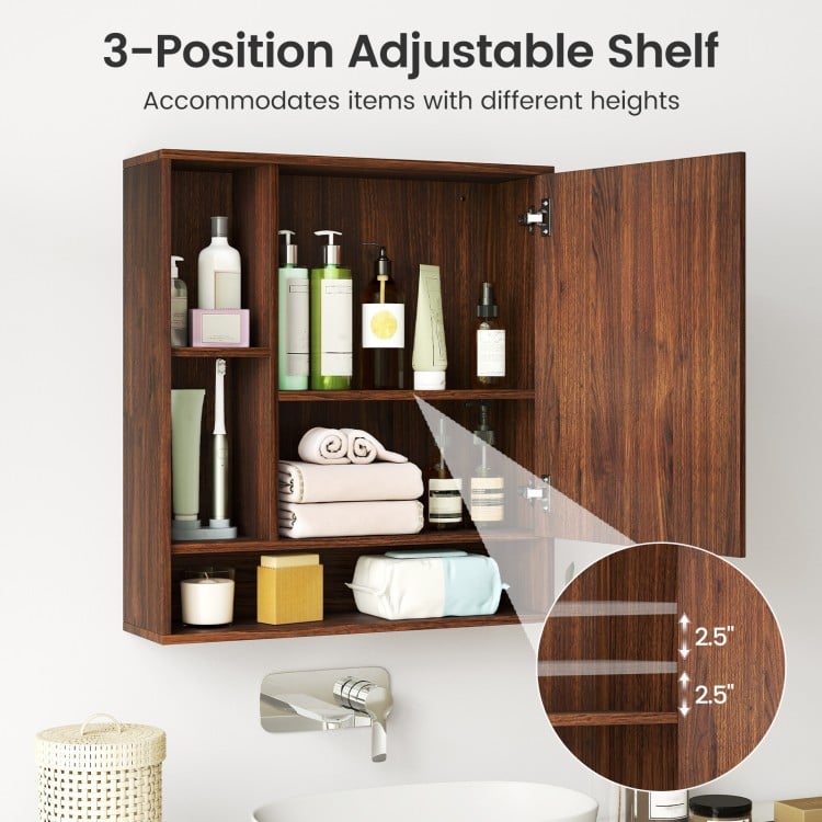 Wall Mounted Bathroom Cabinet with Mirror Single Door-Walnut