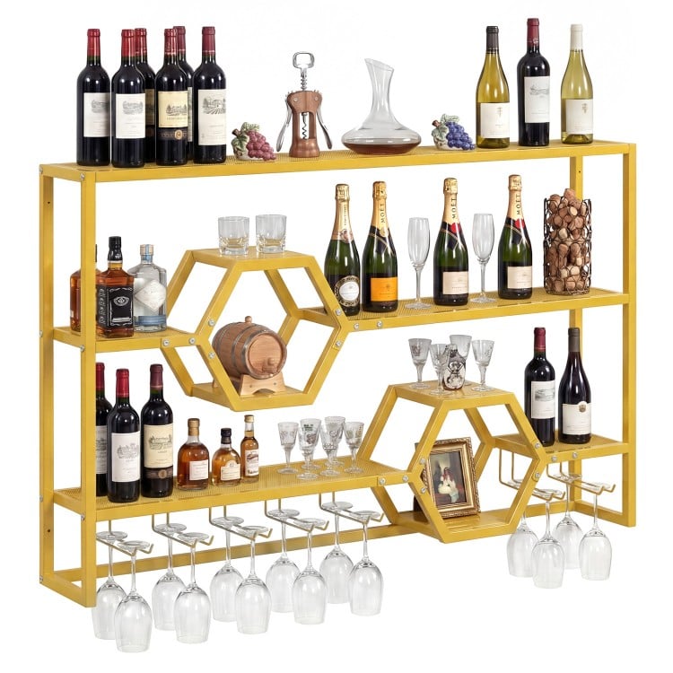 Wall Mounted Wine Rack 47" Large Floating Bar Shelves-Gold