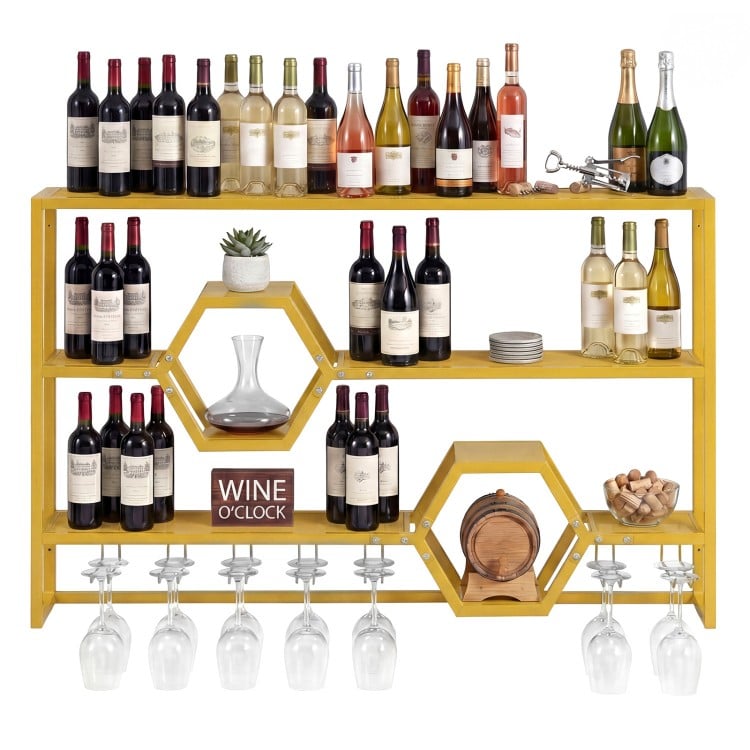 Wall Mounted Wine Rack 47" Large Floating Bar Shelves-Gold