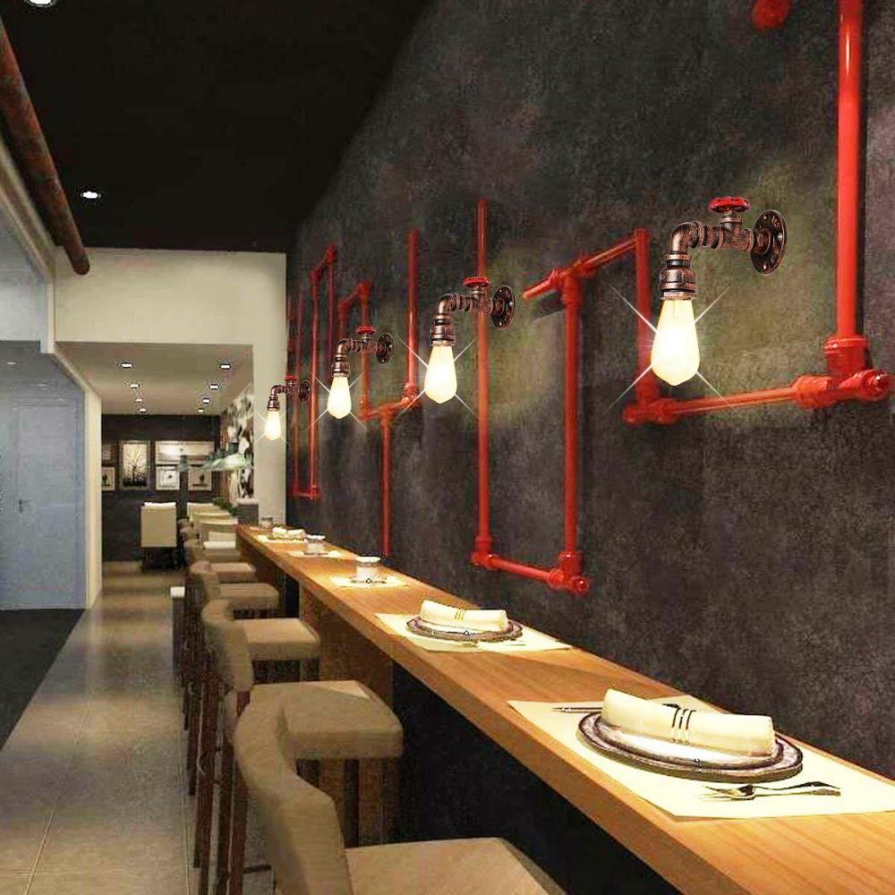 Single-head Rustic Red Water Pipe Steampunk Wall Lamp ~1583