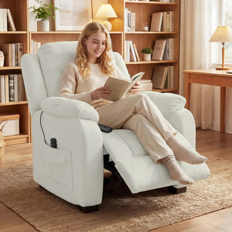 Massage Recliner Chair with Quiet Brushless Motor Pet-Friendly Fabric Power Recliner with 2 Memory Positions Cream White