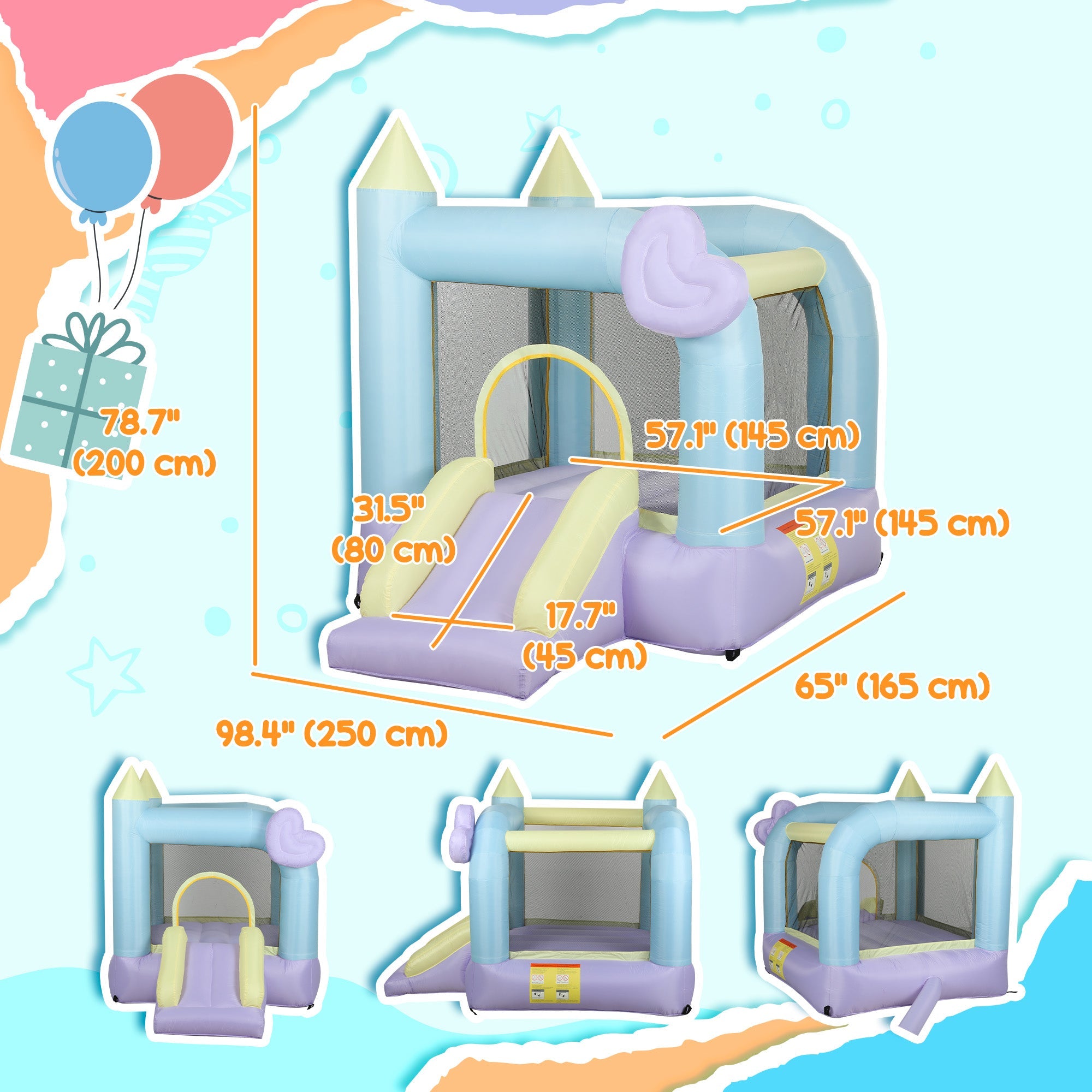 Qaba Inflatable Bounce House with Blower, Slide, Outdoor & Indoor Bouncy Castle for Kids Ages 3-8, 98" x 65" x 79"