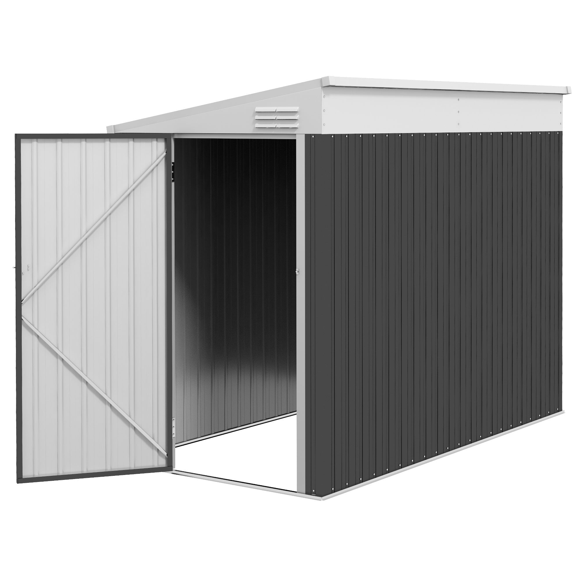 Outsunny 4x8 ft Metal Garden Shed Outdoor Storage Lean-To Tool House with Lockable Door Air Vents for Backyard Patio Lawn