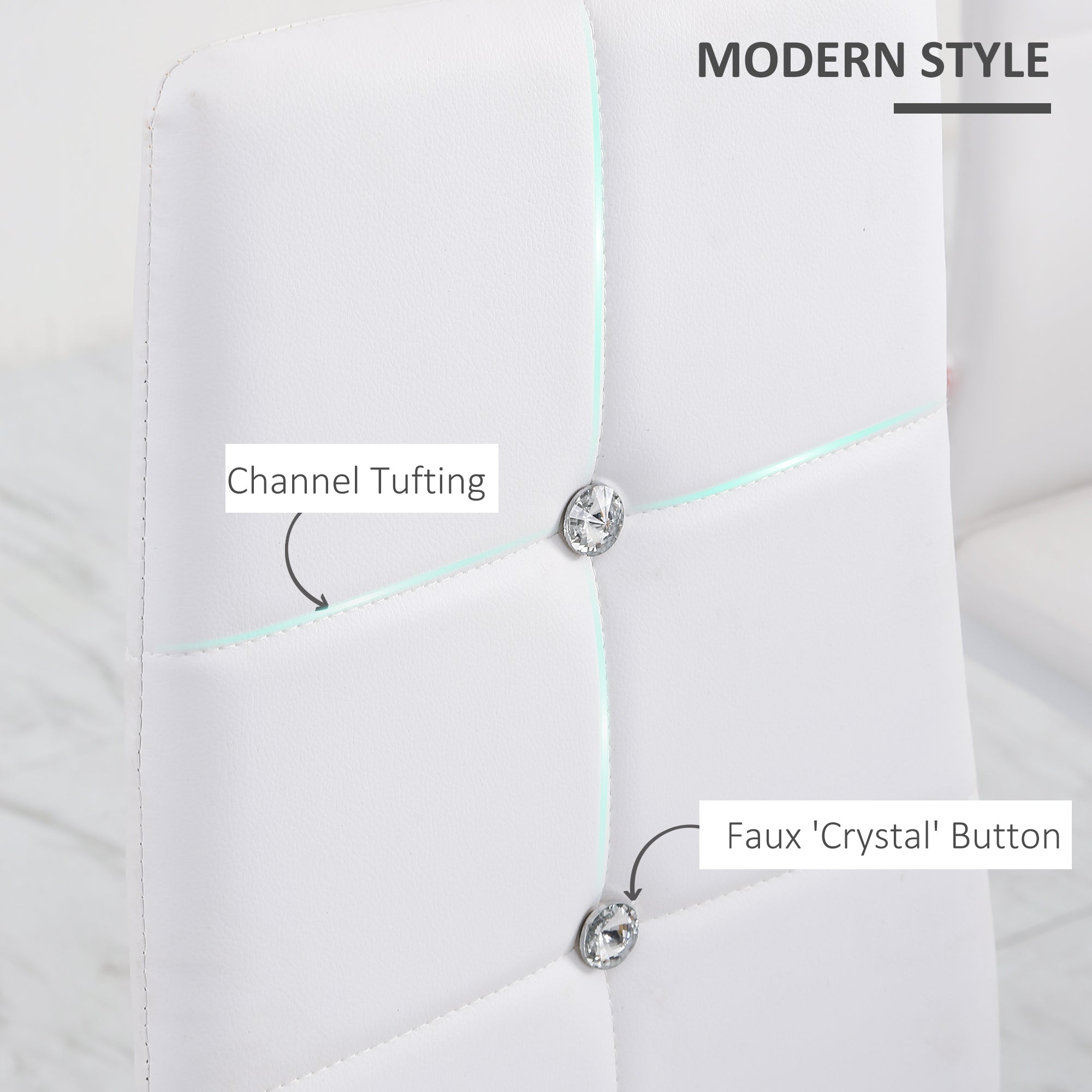 HOMCOM Set of 4 Modern Dining Chairs White Faux Leather Upholstered with Button Tufted Back Metal Legs