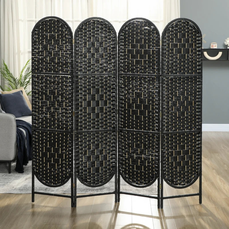 Bohemian Privacy Screen, Folding Room Divider with 4 Panels and Arched Top for Bedroom Living Room Office, Black