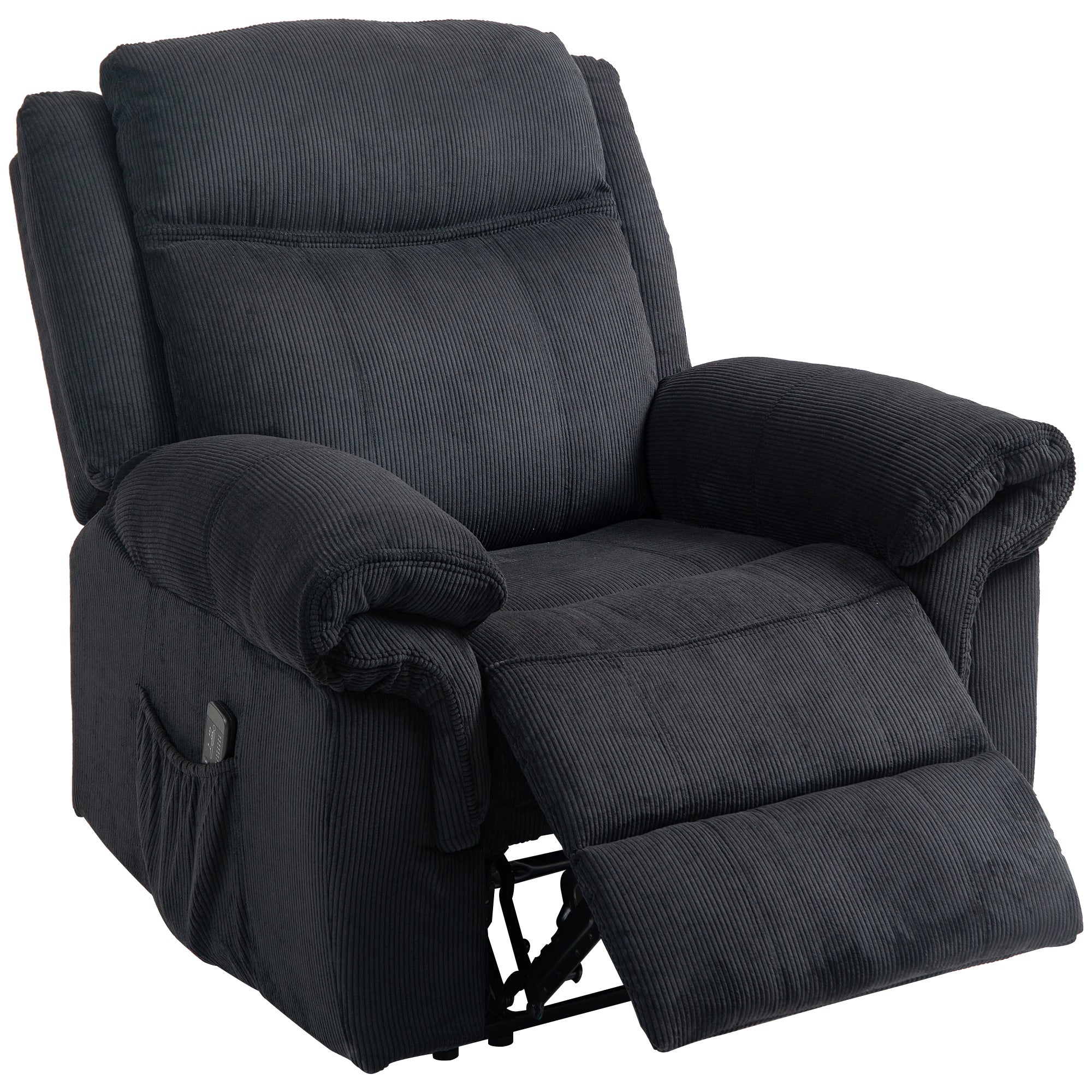 HOMCOM Manual Recliner Chair with Vibration Massage, Side Pockets, Corduroy Reclining Chair for Living Room, Black