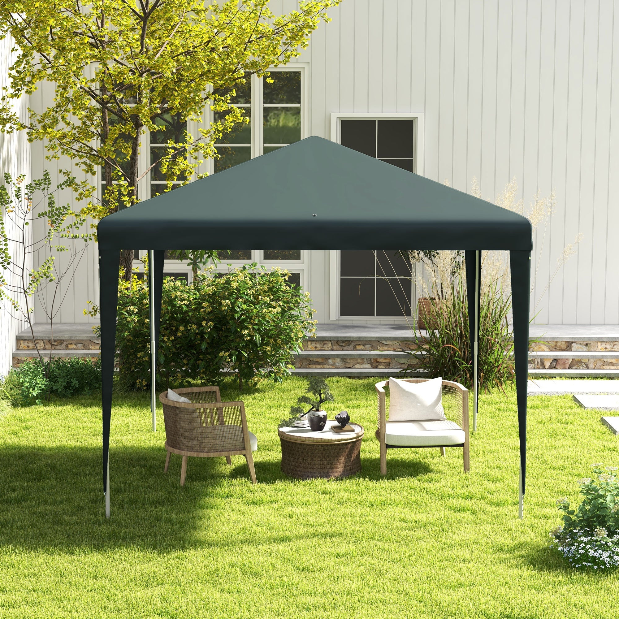 Outsunny 9' x 9' Portable Canopy Party Tent Gazebo Outdoor Sunshade for Weddings Parties with Dressed Legs, Dark Green