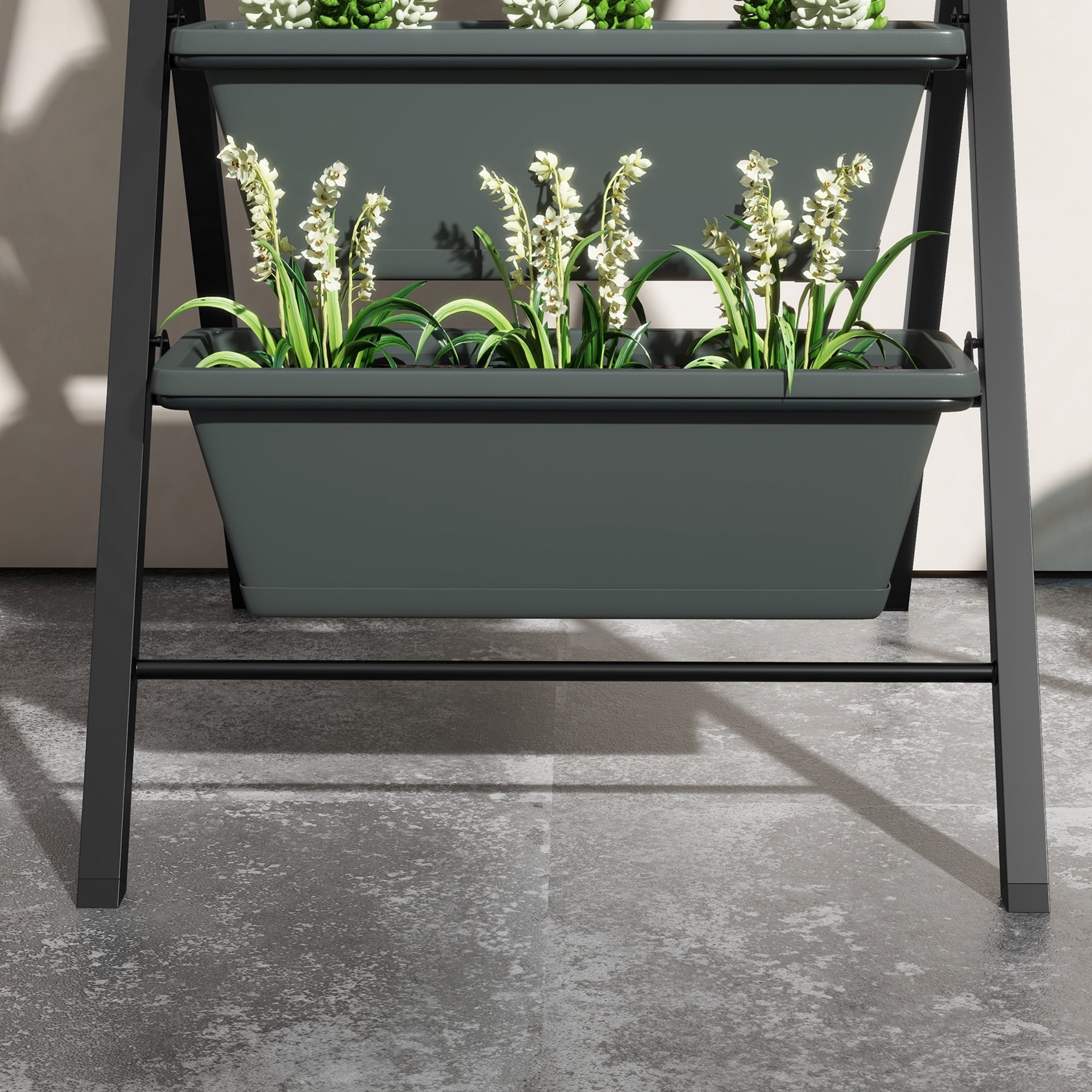 Outsunny 5-Tier Vertical Garden Planter Outdoor Plant Stand with 5 Container Boxes for Vegetables Flowers Grey