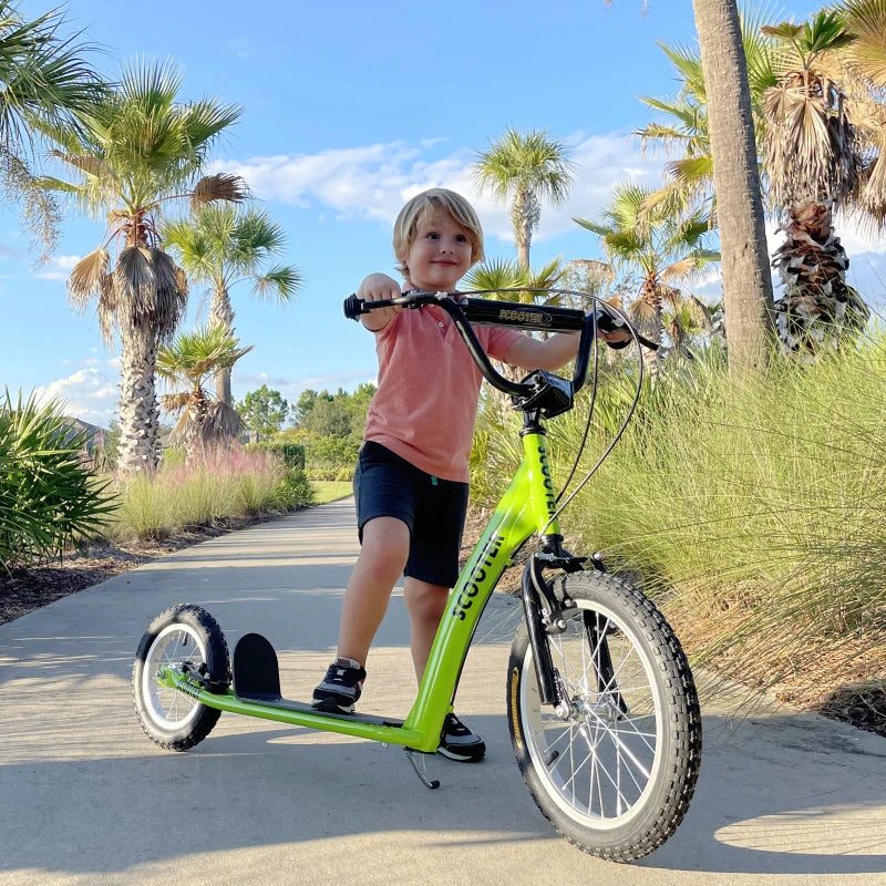 Aosom Kids Scooter with Adjustable Handlebar, Youth Kick Scooter with Dual Brakes, Inflatable Wheels, for Age 5+, Green