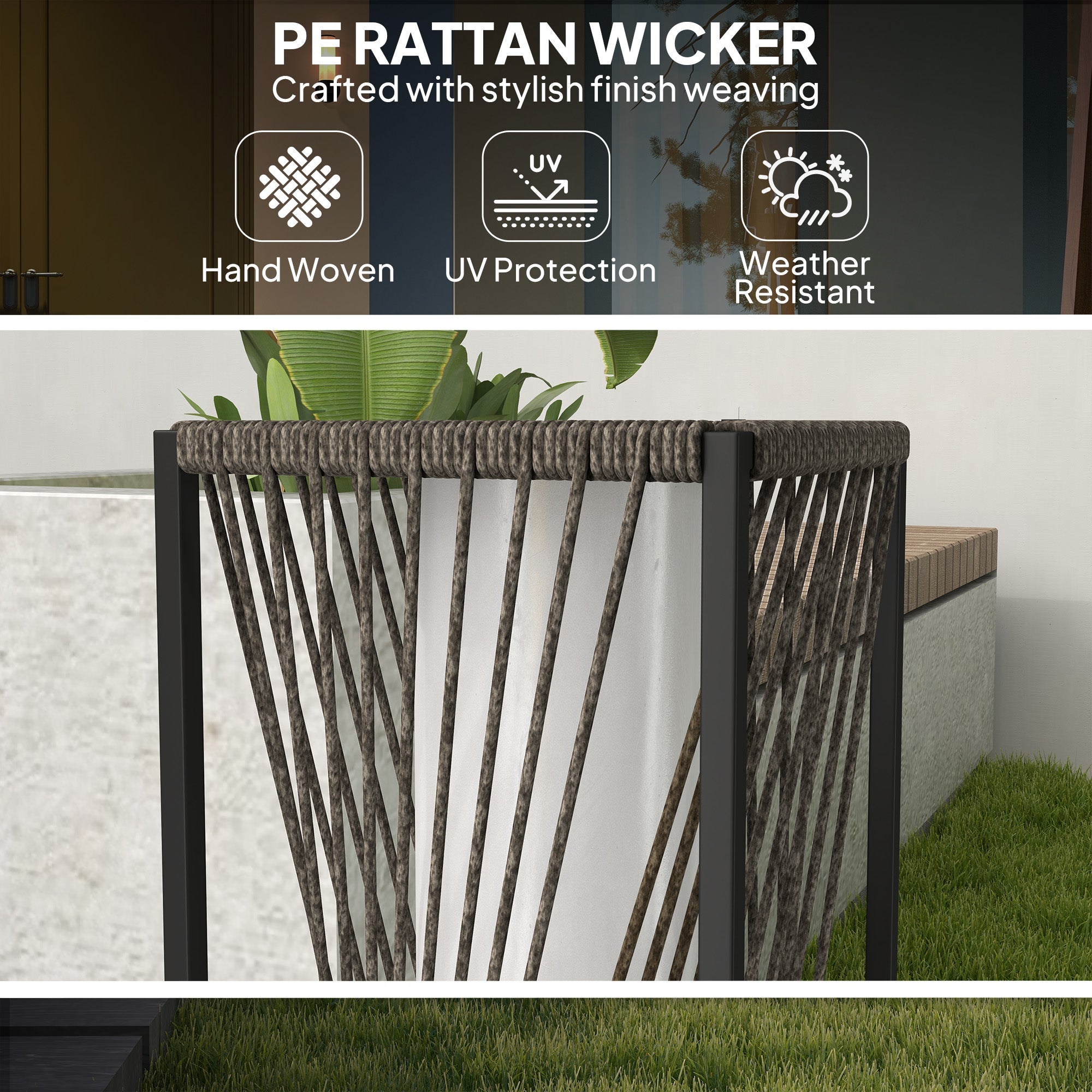 Outsunny Rattan Solar Floor Lamp, Decorative Outdoor Lamp with Auto On/Off LED Lights, IP44 for Patio, Porch, Pathway, Grey