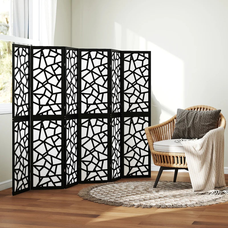 6 Panel Room Divider, 5.6 FT Lightweight Folding Privacy Screen with Geometric Pattern for Living Room, Bedroom, Black