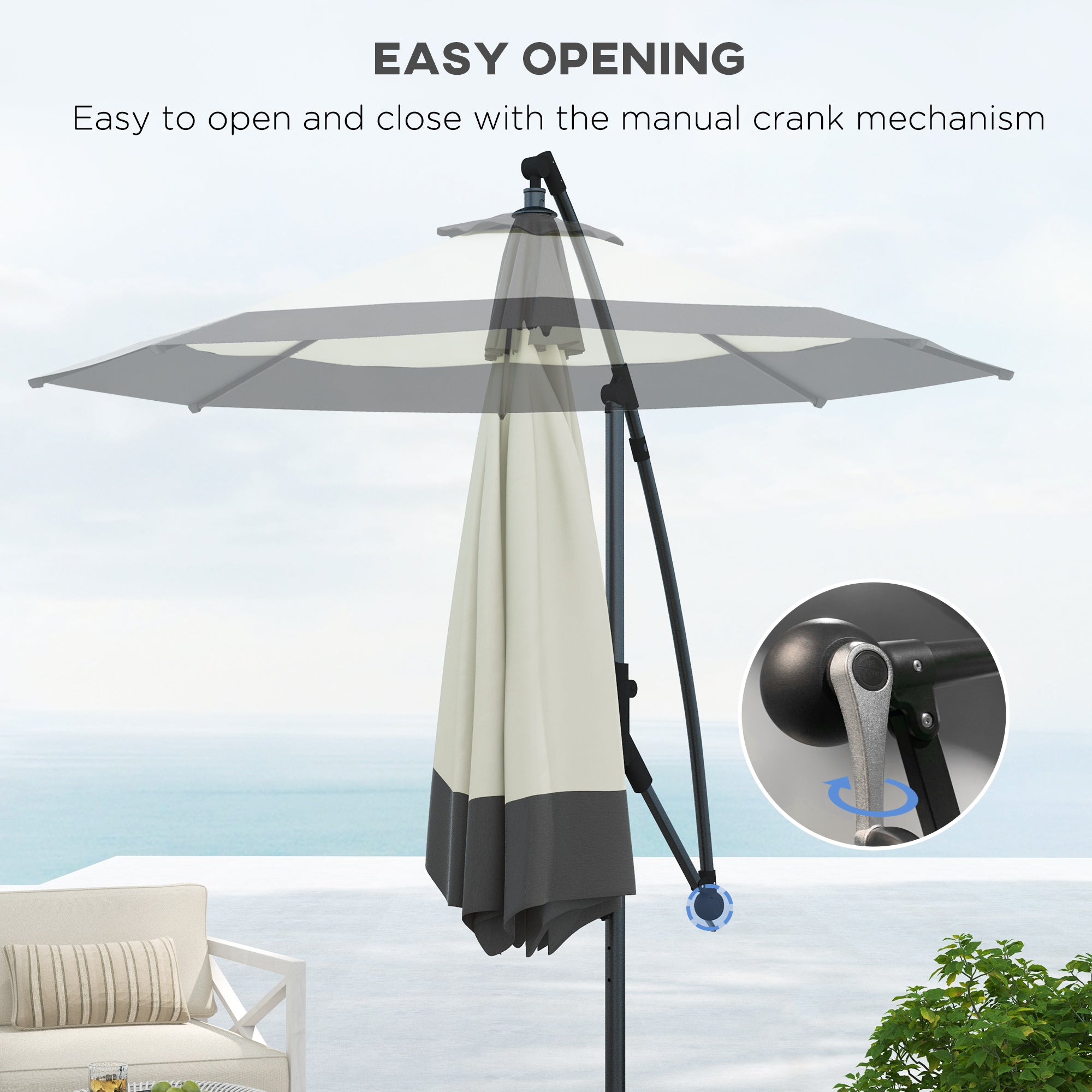 Outsunny 10 FT Cantilever Umbrella, Round Hanging Offset Umbrella with Crank, Tilt and Cross Base for Garden, Backyard, Grey