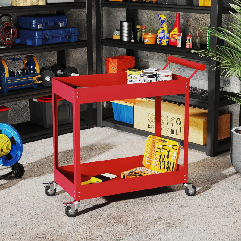 Rolling Tool Cart, 2 Tier Mobile Service Utility Cart with Wheels, Red