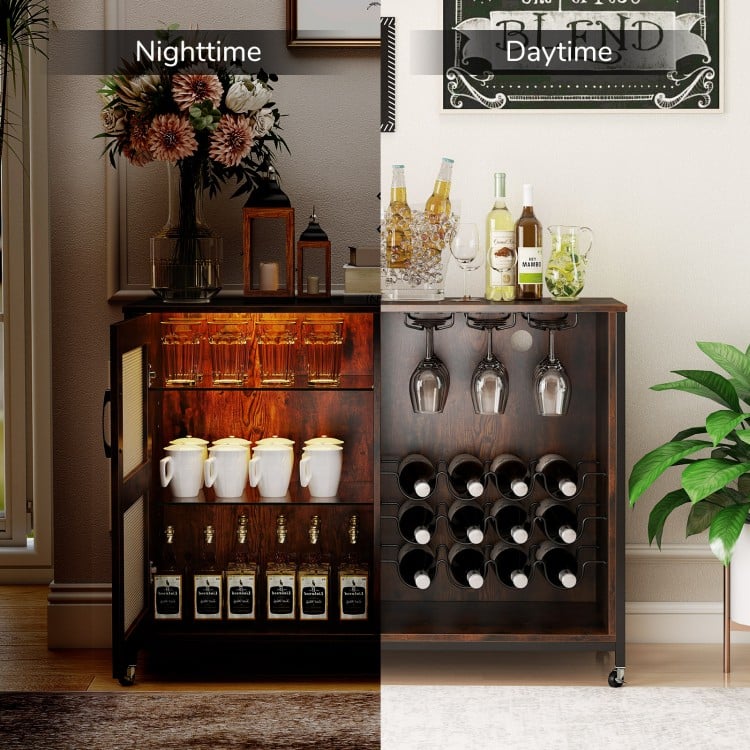Wine Bar Cabinet with LED Light and Adjustable Shelves-Rustic Brown