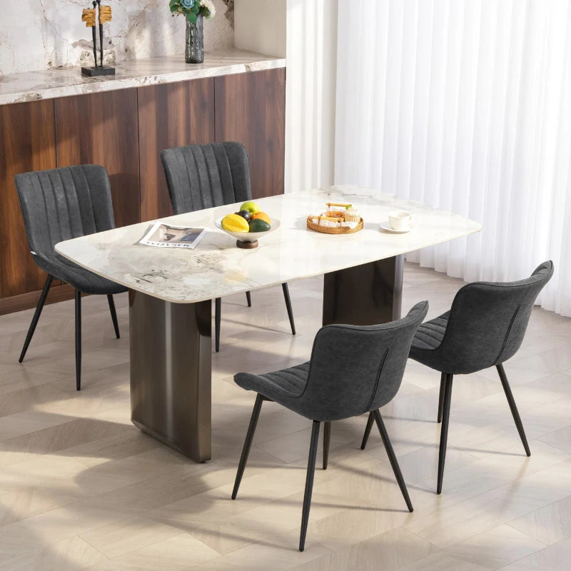 Dining Chairs Set of 4, PU Leather Upholstered Kitchen Chairs with Backrest and Steel Legs, Black