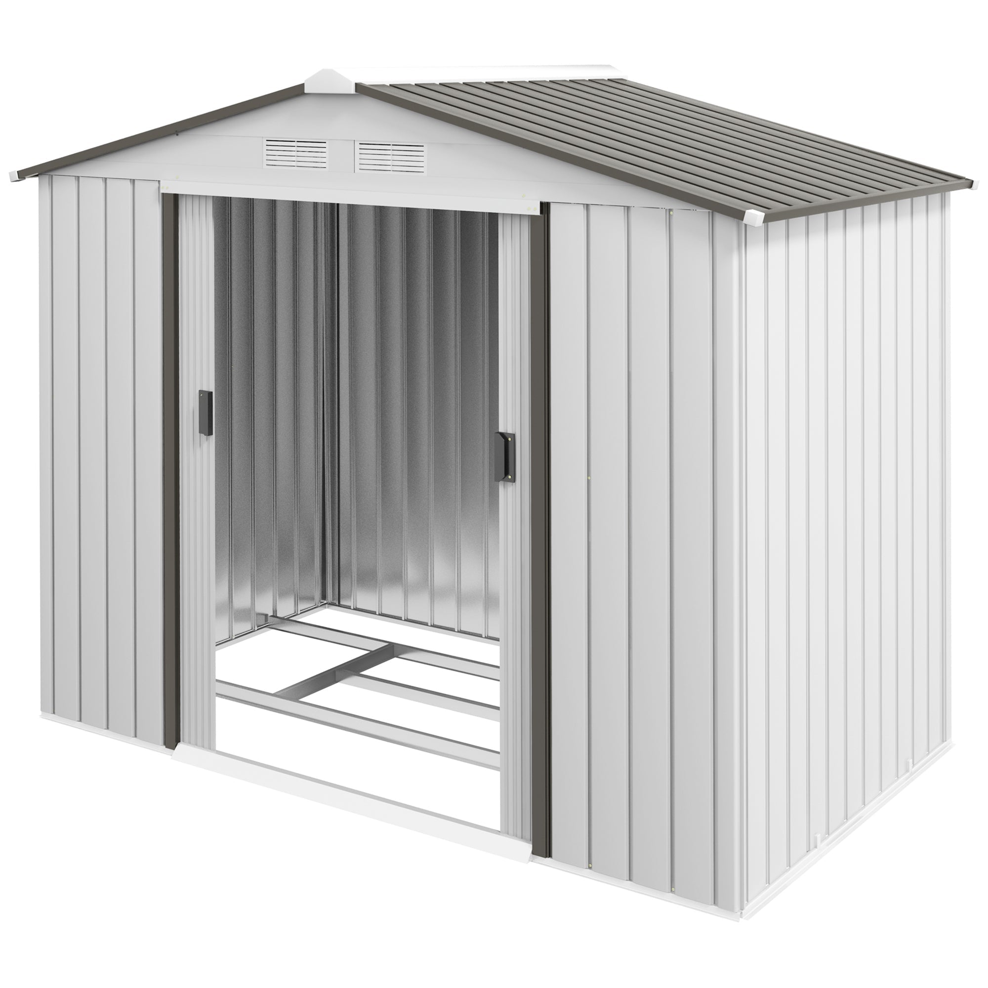 Outsunny 7'x4.3'x6.1' Metal Garden Shed: Outdoor Tool Storage with Foundation, Double Doors in Silver Finish