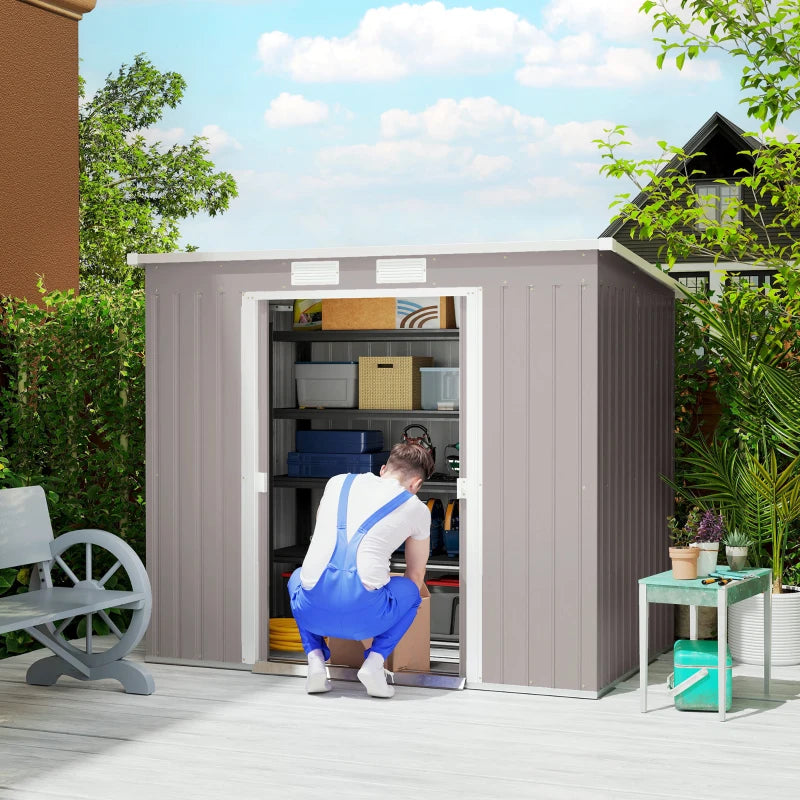7' x 4' Galvanised Steel Garden Shed, with Foundation Kit - Grey