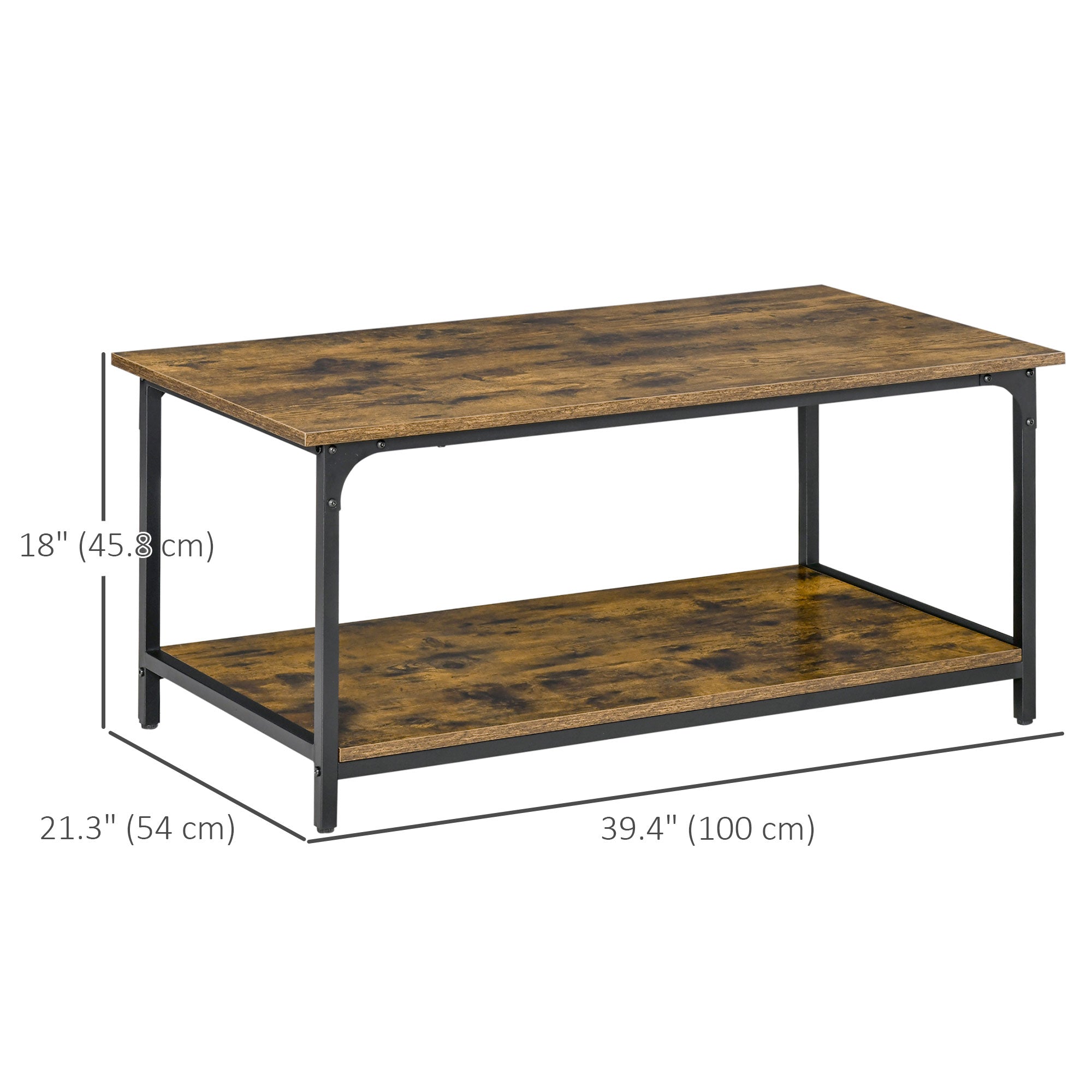 HOMCOM Rustic Brown Industrial Coffee Table: 2-Tier Center Table with Storage Shelf for Living Room