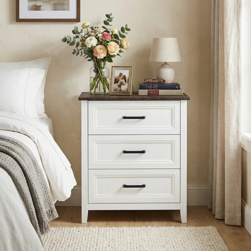 HOMCOM 3 Drawer Bedroom Dresser, Modern Storage Chest with Wood Top for Living Room, Closet & Entryway