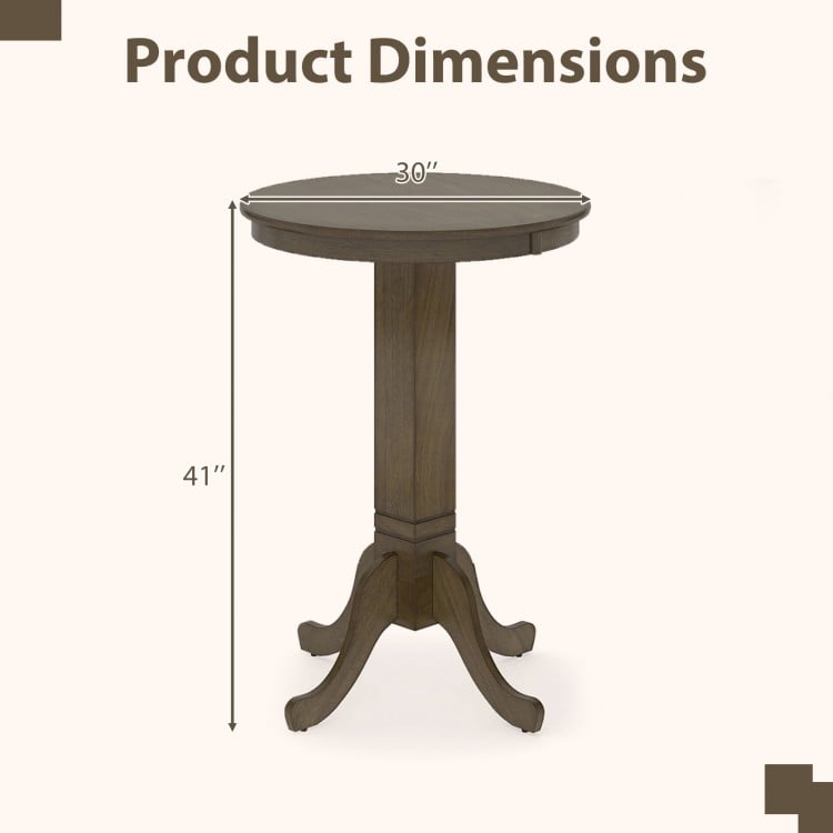 Wood Pub Round Dining Table with Pedestal Base-Gray