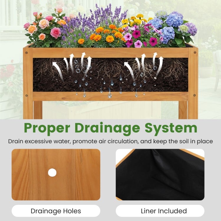 Wood Raised Garden Bed Elevated Planter Box with Bed Liner and Drainage Holes for Vegetables Flowers Herbs-Orange