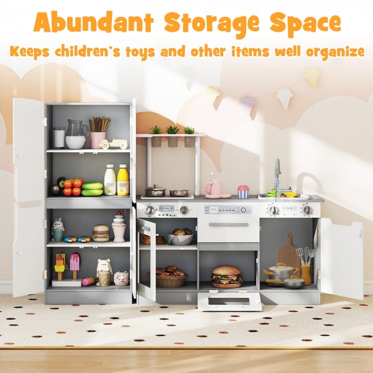 Wooden 2 Piece Kids Kitchen Playset with Fridge and Running Water