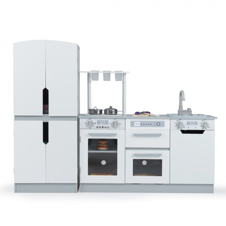 Wooden 2 Piece Kids Kitchen Playset with Fridge and Running Water