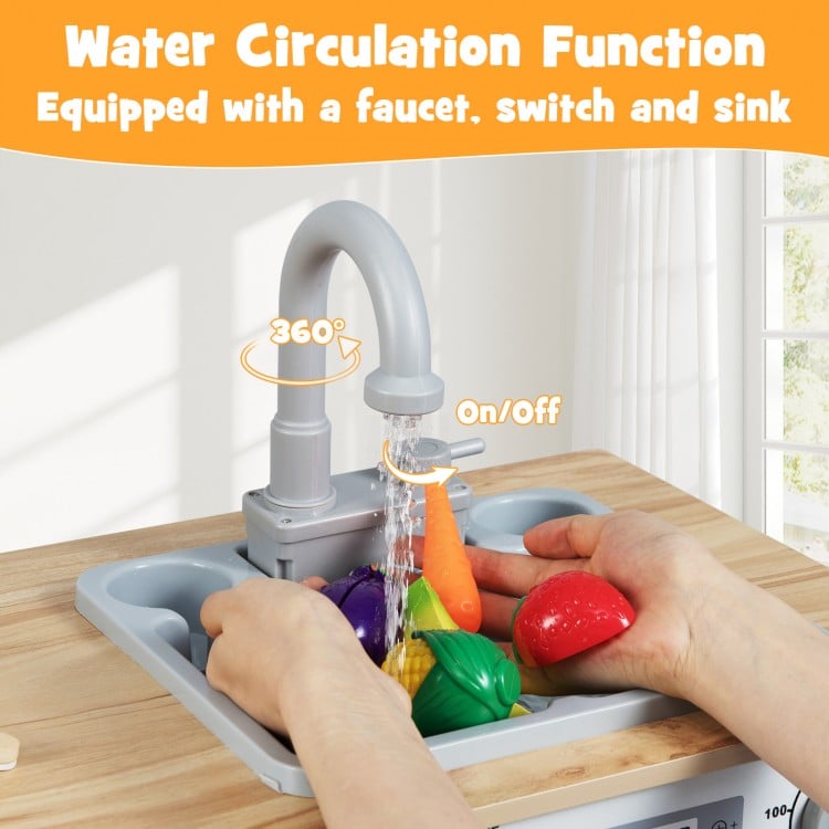 Wooden 2 Piece Kids Kitchen Playset with Fridge and Running Water