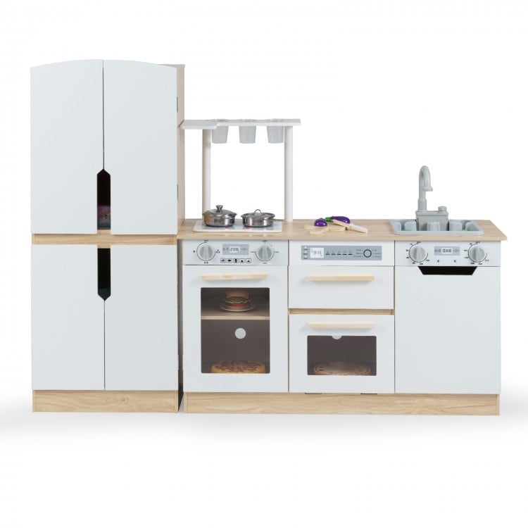 Wooden 2 Piece Kids Kitchen Playset with Fridge and Running Water