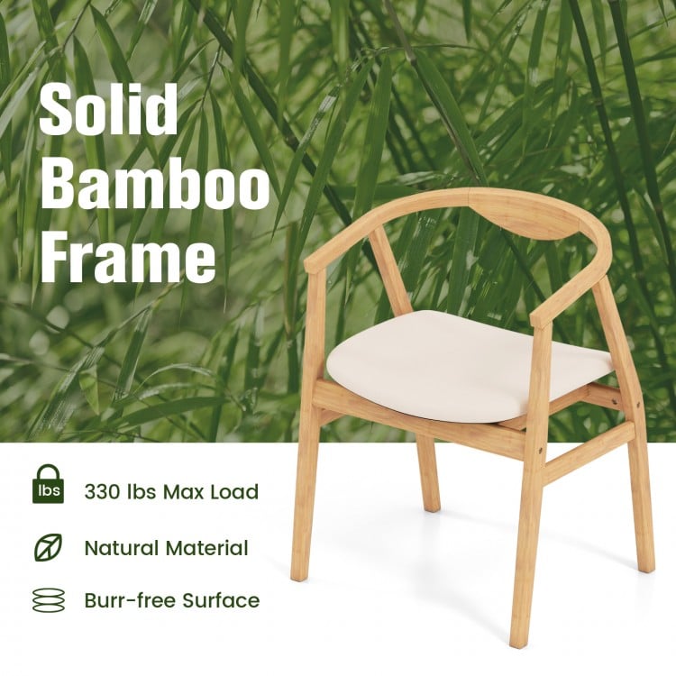 Wooden Bamboo Accent Chair with Armrest and Curved Backrest-Natural