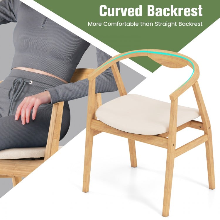 Wooden Bamboo Accent Chair with Armrest and Curved Backrest-Natural