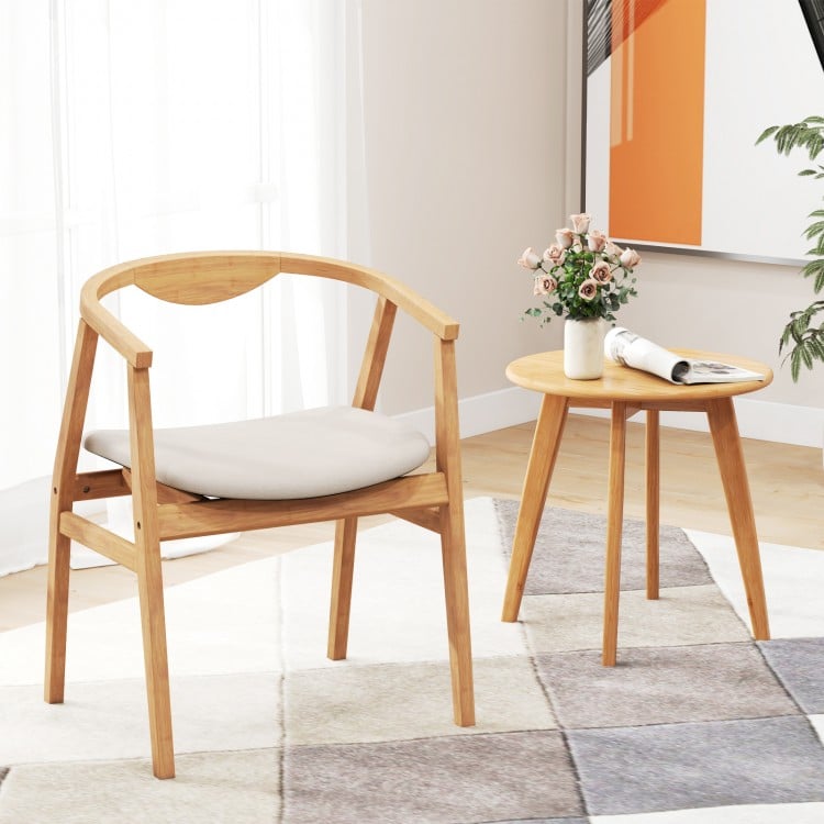 Wooden Bamboo Accent Chair with Armrest and Curved Backrest-Natural