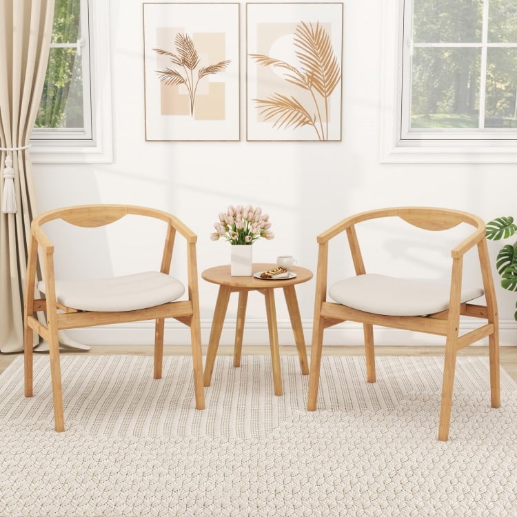 Wooden Bamboo Accent Chair with Armrest and Curved Backrest-Natural