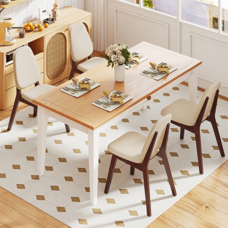 Wooden Dining Chair Set of 2 Mid-Century Modern Upholstered Side Armless Chair-Brown