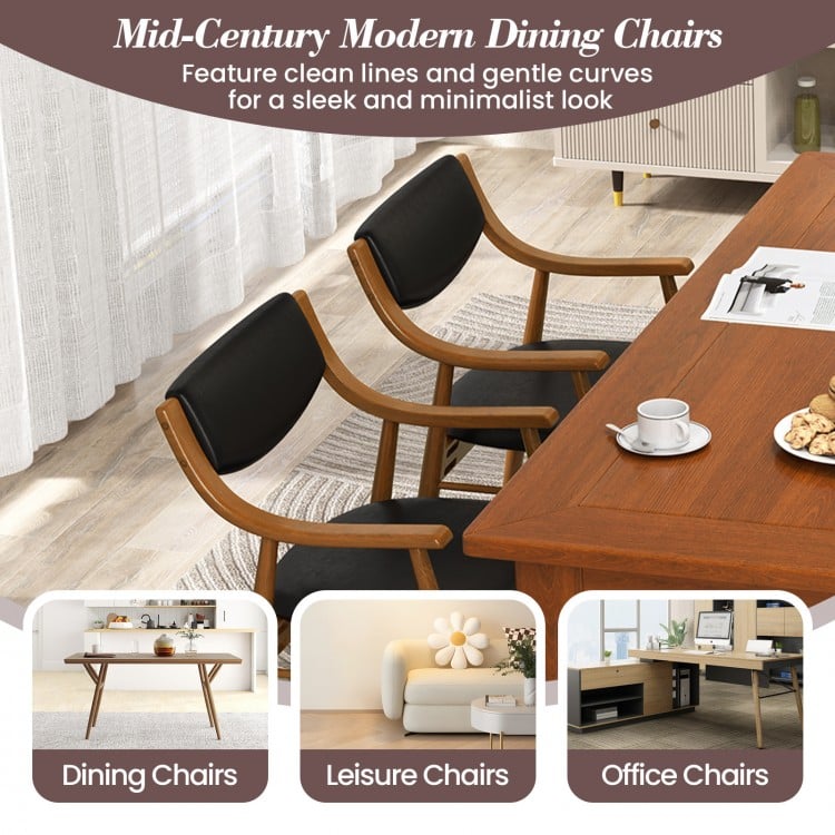 Wooden Dining Chair Set of 2 with Padded Seat and Back-Black