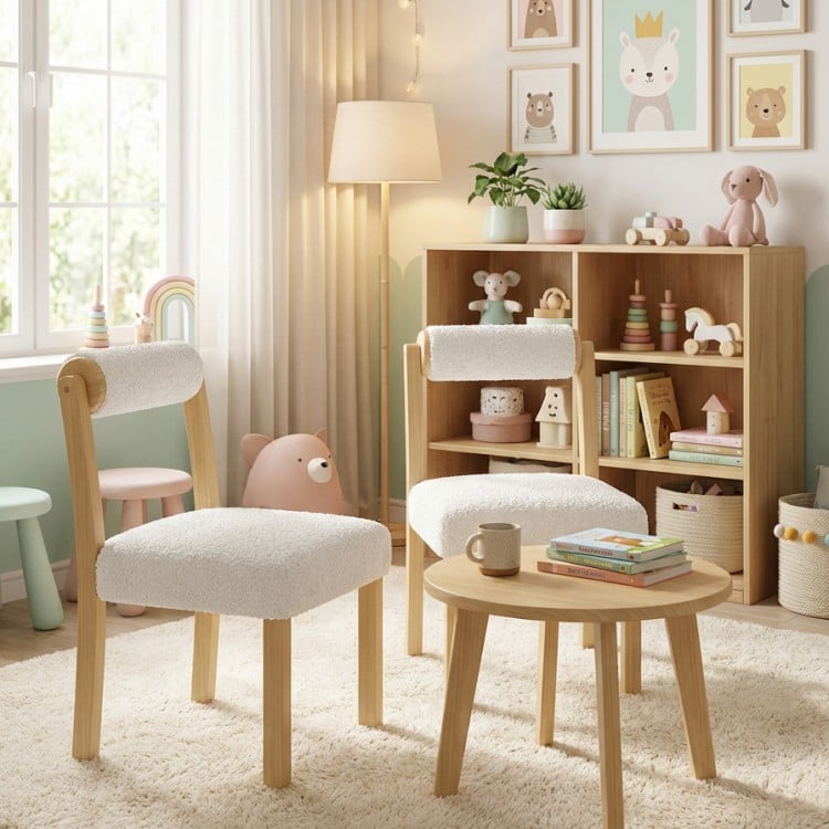 Wooden Dining Chair with Rubber Wood Frame and Cylinder Back Set of 2-White