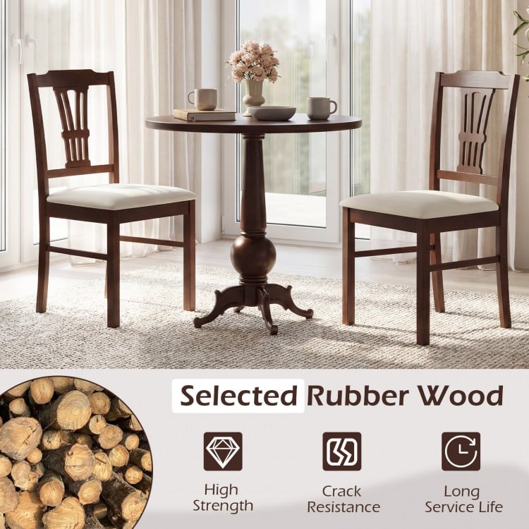 Wooden Dining Chairs Set of 2 Upholstered Kitchen Chairs with Solid Rubber Wood Frame-Beige