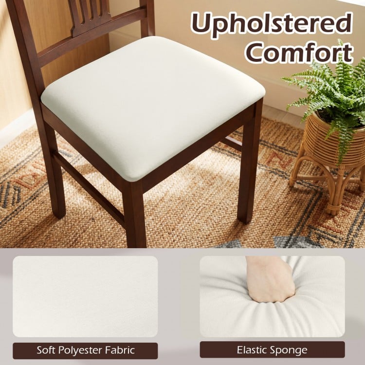 Wooden Dining Chairs Set of 2 Upholstered Kitchen Chairs with Solid Rubber Wood Frame-Beige