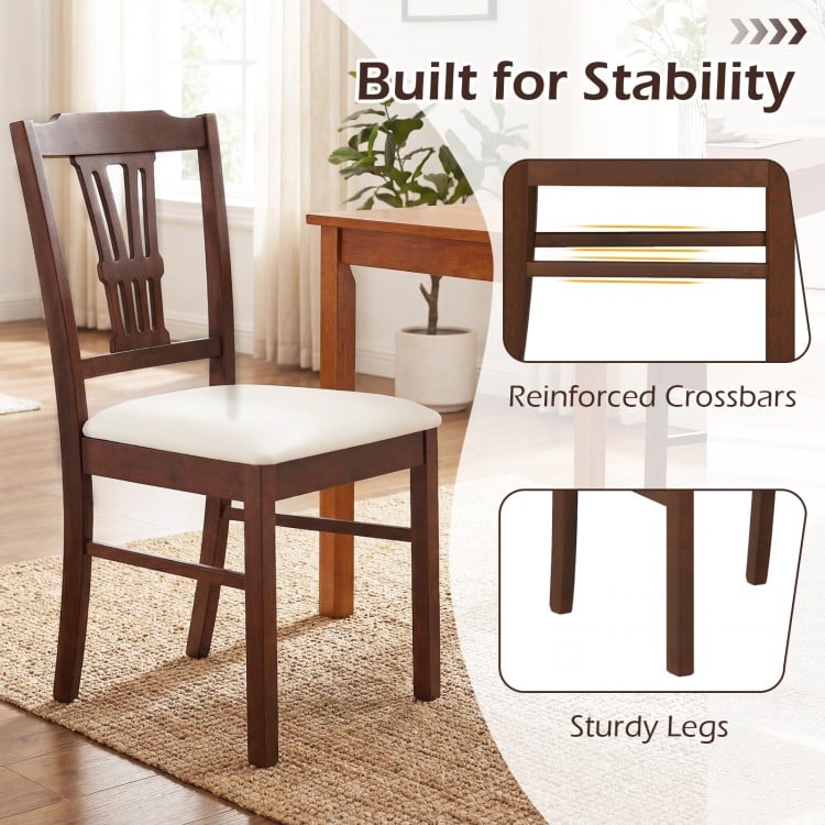 Wooden Dining Chairs Set of 2 Upholstered Kitchen Chairs with Solid Rubber Wood Frame-Beige