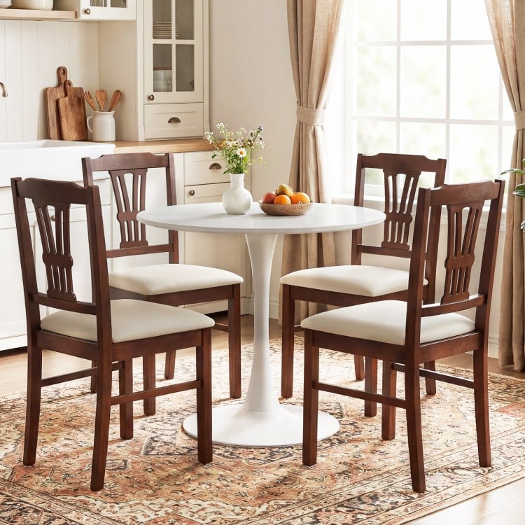 Wooden Dining Chairs Set of 2 Upholstered Kitchen Chairs with Solid Rubber Wood Frame-Beige