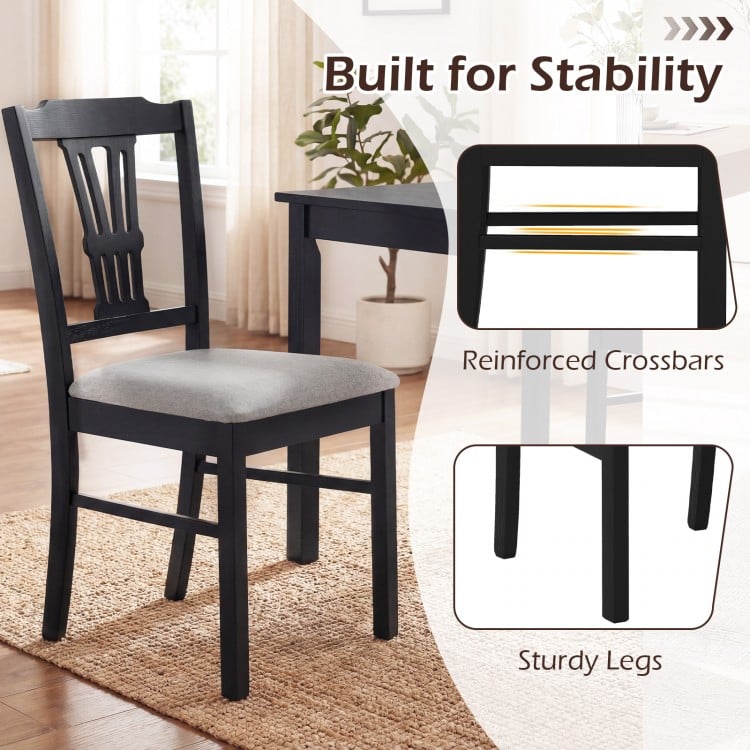 Wooden Dining Chairs Set of 2 Upholstered Kitchen Chairs with Solid Rubber Wood Frame-Gray