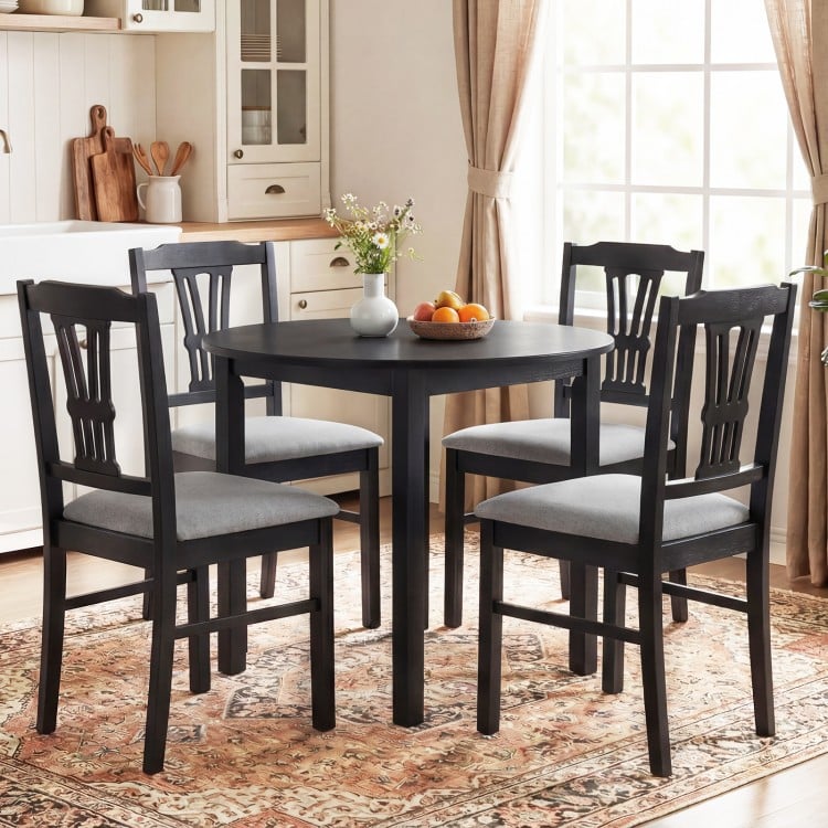 Wooden Dining Chairs Set of 2 Upholstered Kitchen Chairs with Solid Rubber Wood Frame-Gray