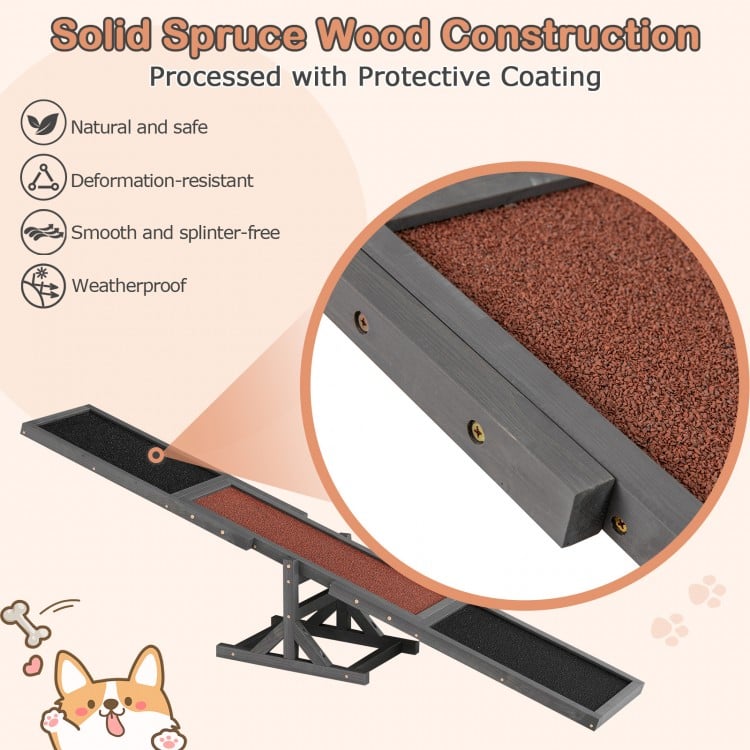 Wooden Dog Agility Seesaw Dog Outdoor Run Game Toy for Obstacle Courses-Gray