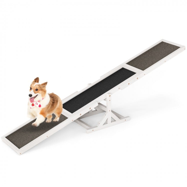Wooden Dog Agility Seesaw Dog Outdoor Run Game Toy for Obstacle Courses-White