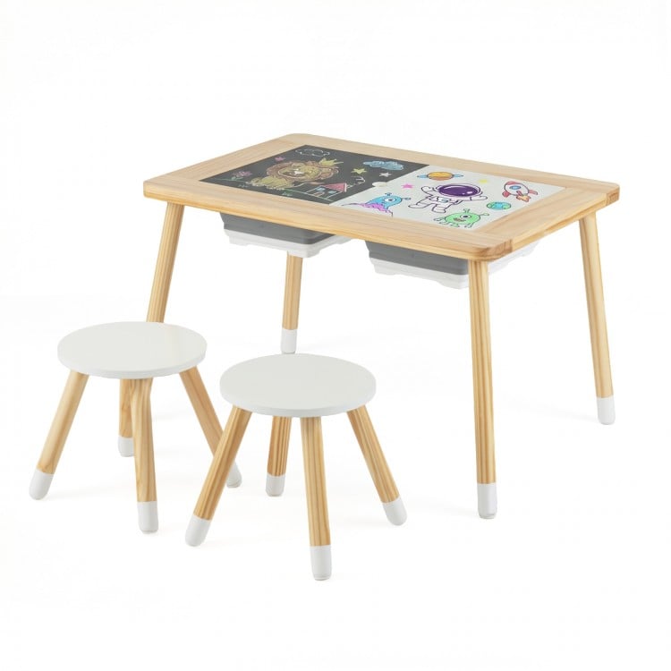 Wooden Kids Activity Table Set with Double-Sided Boards