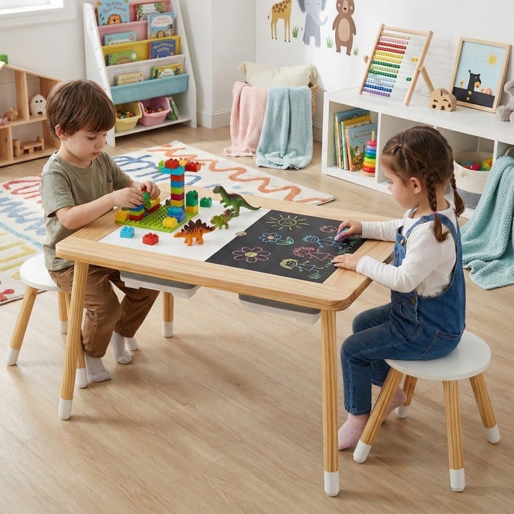 Wooden Kids Activity Table Set with Double-Sided Boards