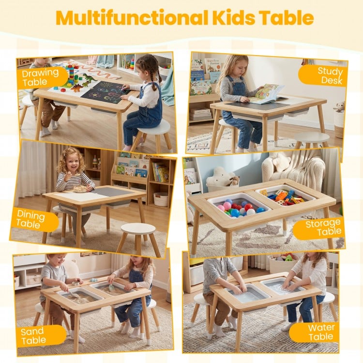 Wooden Kids Activity Table Set with Double-Sided Boards