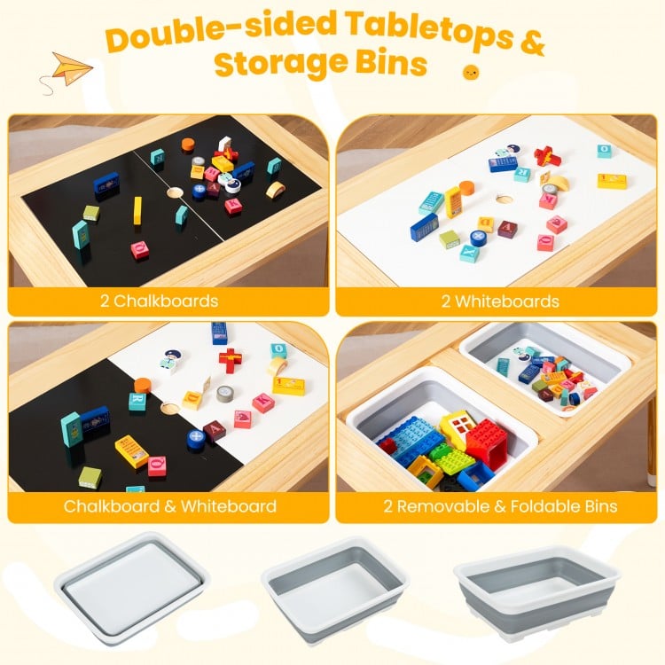 Wooden Kids Activity Table Set with Double-Sided Boards